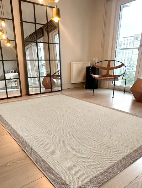 Sisal Serisi Vizon Renk Kaymaz Tabanlı Yıkanabilir Dokuma Halı T-Ar02