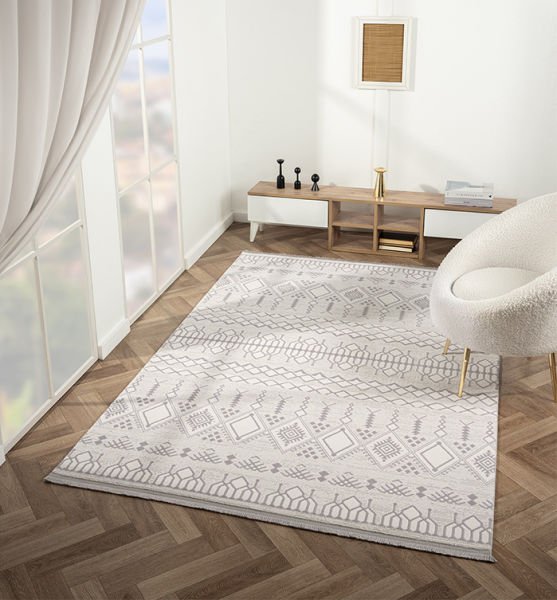 Feel Serisi Akrilik Yüksek Kalite Gri Renk Makine Halısı FL007A