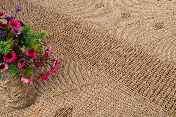 Craft Serisi Bej Kahve Hasır Dokulu Dokuma Halı S-2334