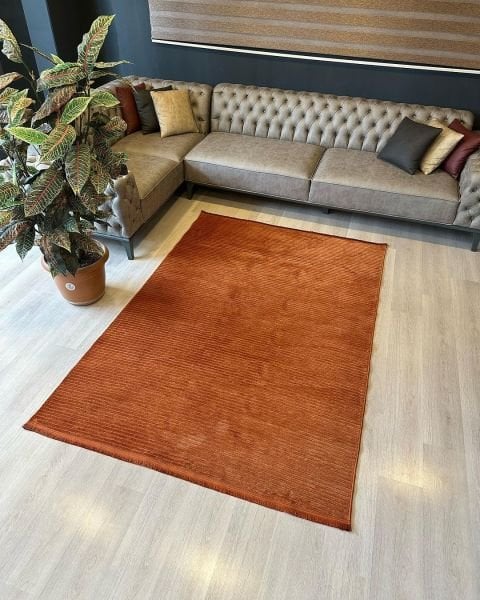 Ada Serisi Kiremit Renk Yıkanabilir Şönil Dokuma Halı GA-3230