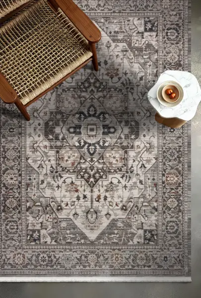 Vintage Serisi Bej Renk Dokuma Makine Halısı EM-401