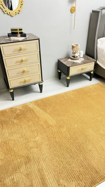 Ada Serisi Hardal Renk Yıkanabilir Şönil Dokuma Halı GA-3232