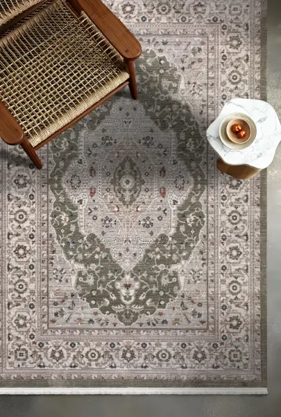 Vintage Serisi Yeşil Renk Dokuma Makine Halısı EM-E402