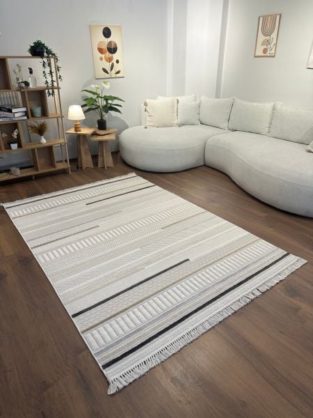 Alessa Serisi Bej İskandinav Modern Dokuma Halı T-PE03