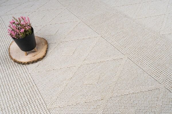 Craft Serisi Krem Renk Hasır Dokulu Dokuma Halı S-2337