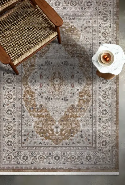 Vintage Serisi Sarı Renk Dokuma Makine Halısı EM-E404