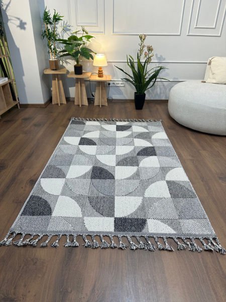 Pavia Serisi Gri Renk Kolay Temizlenen Hav Toz Vermez Halı T-19483