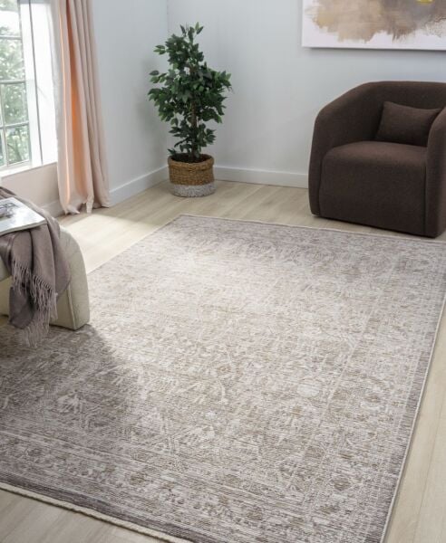 Vintage Serisi Bej Renk Eskitme Desen Dokuma Halı S-P10200