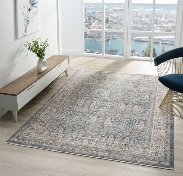 Vintage Serisi Mavi Renk Eskitme Desen Dokuma Halı S-P10207M