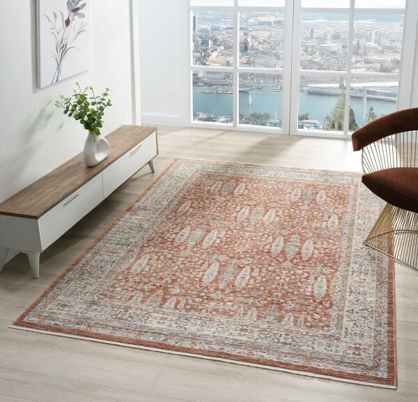 Vintage Serisi Kiremit Renk Eskitme Desen Dokuma Halı S-P10207K