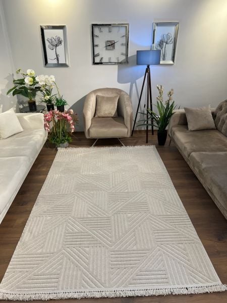 Mabel Serisi Bej Kaymaz Tabanlı Antibakteriyel Makine Halısı TU-5464